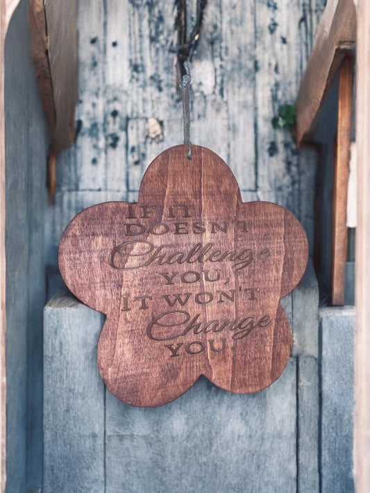 Wood Flower Shaped Engraved Quote Wall Decor 8 x 8 - JoyfulBliss Co.