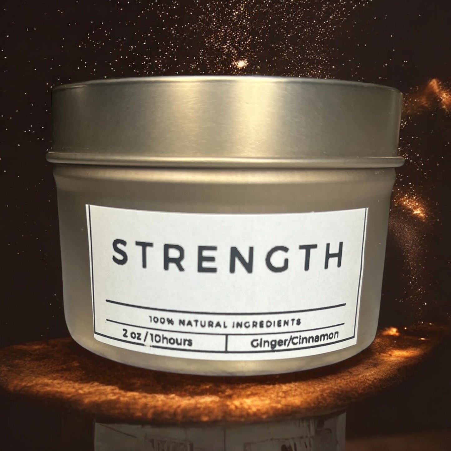 Strengthen 4oz Tin Candle Cinnamon/Ginger Essential Oil Scented Handcrafted - JoyfulBliss Co.