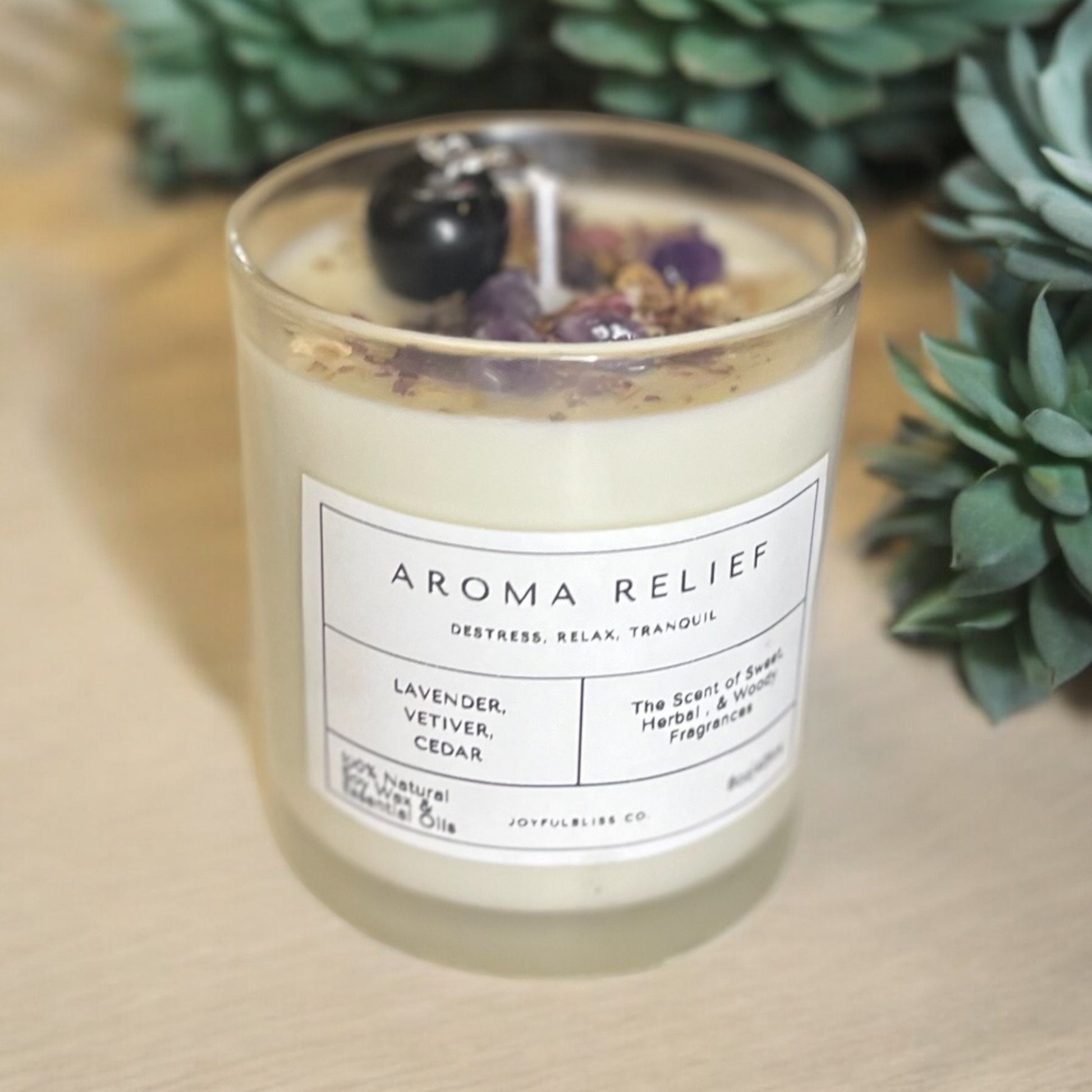 Aroma Relief 10oz Handcrafted Soy Wax Candle Lavender, Vetiver, Cedar Essential Oil Scented - JoyfulBliss Co.