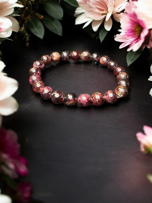 Garnet 8mm Natural Gemstone Beaded Stretch Bracelet Unisex - JoyfulBliss Co.