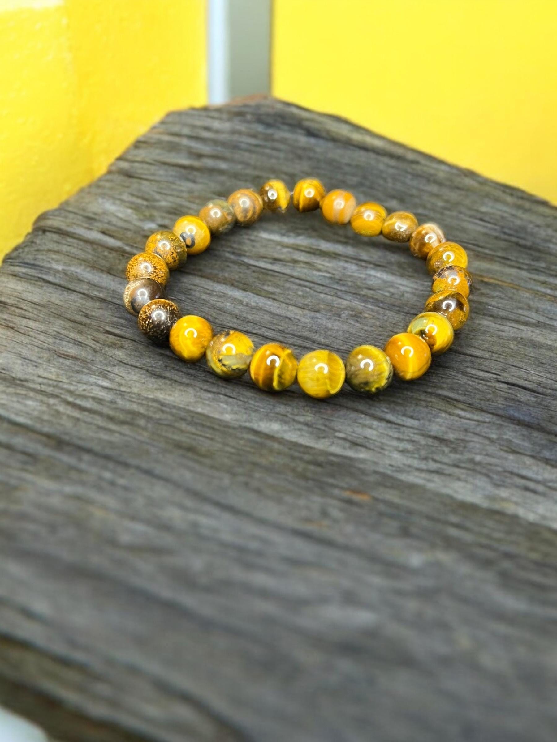 Tigers Eye 8mm Natural Gemstone Beaded Stretch Bracelet Unisex - JoyfulBliss Co.