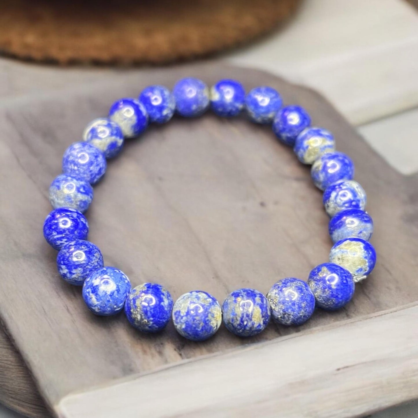 Lapis Lazuli 8mm Natural Gemstone Beaded Stretch Bracelet Unisex - JoyfulBliss Co.