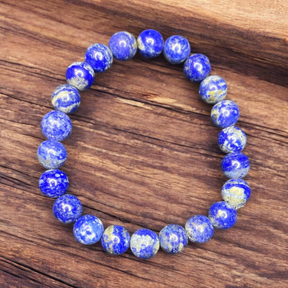 Lapis Lazuli 8mm Natural Gemstone Beaded Stretch Bracelet Unisex - JoyfulBliss Co.