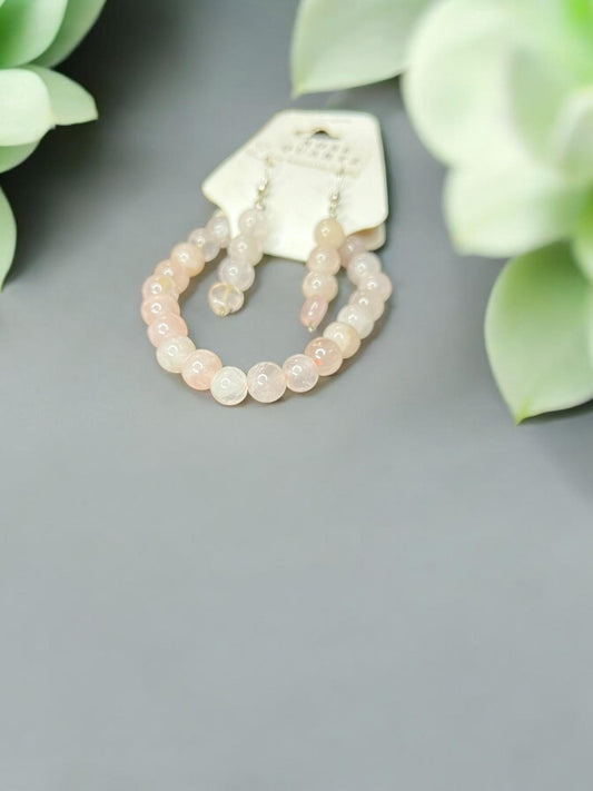 Rose Quartz Natural Gemstone Beaded 8mm Earrings & 8mm Stretch Bracelet Set - JoyfulBliss Co.