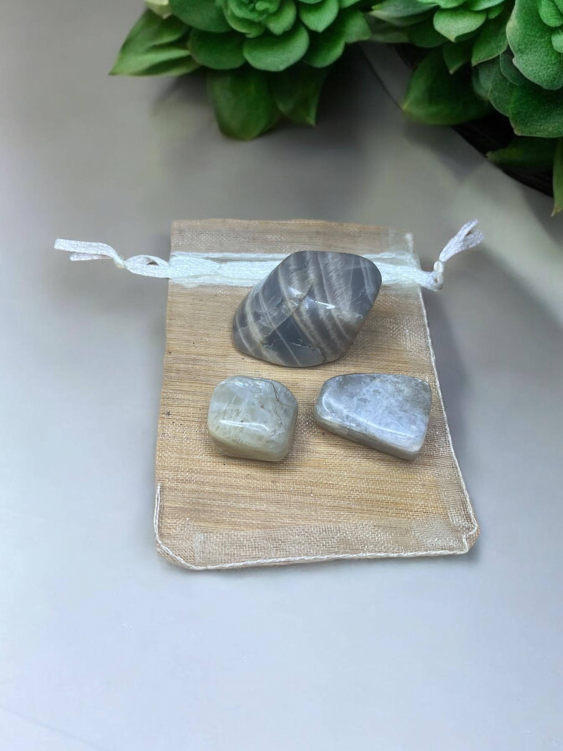 Moonstone Natural Gemstone Tumbled Stones (Set of 3) - JoyfulBliss Co.