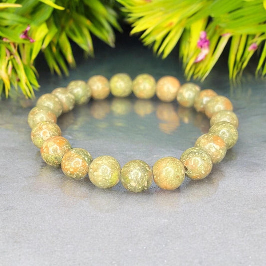 Unakite 8mm Natural Gemstone Beaded Stretch Bracelet Unisex - JoyfulBliss Co.