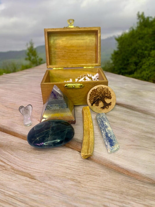 Chakra Activating Crystal Gemstone Engraved Box Set 3in - JoyfulBliss Co.