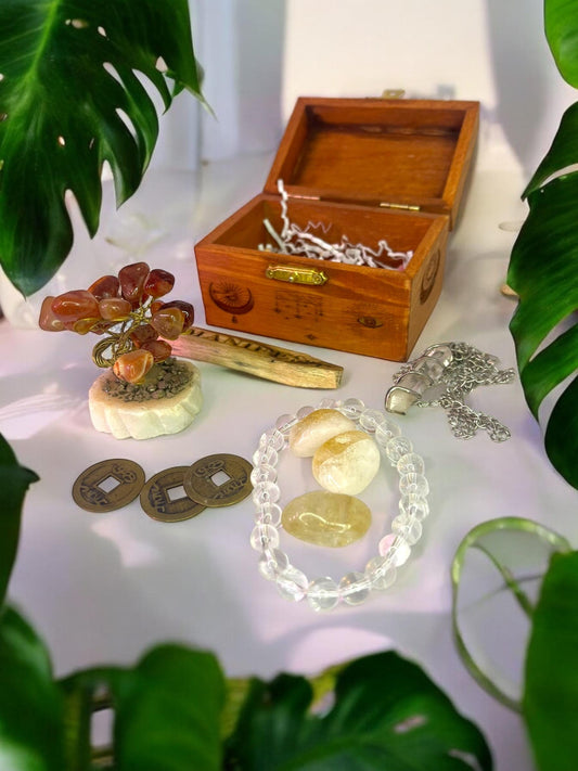 Manifesting Natural Gemstone Crystal Engraved Box Set 3in - JoyfulBliss Co.