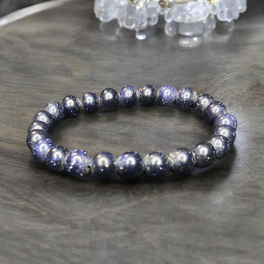 Blue Goldstone Natural 8mm Beaded Gemstone Stretch Bracelet Unisex - JoyfulBliss Co.