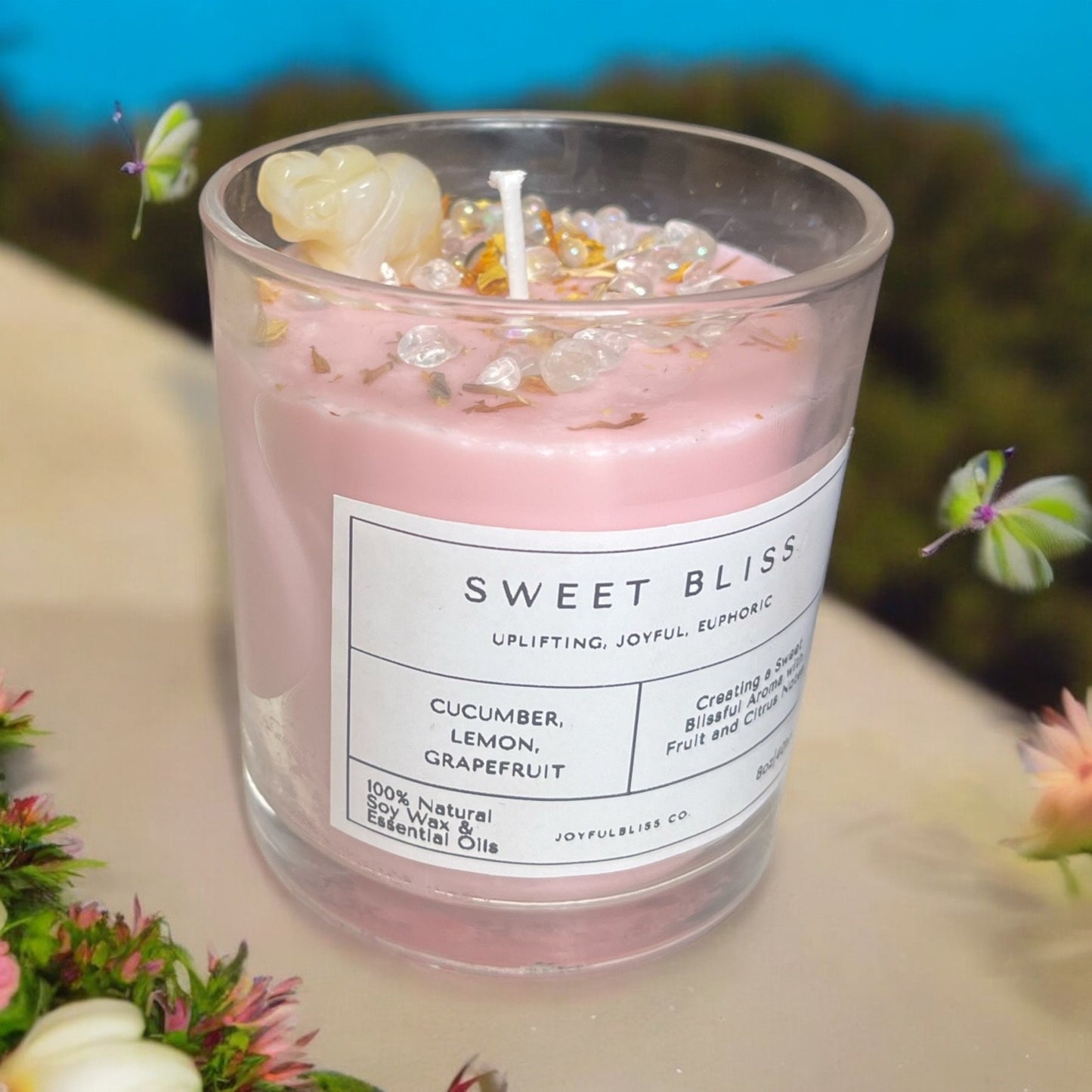 Sweet Bliss 10oz Handcrafted Candle Cucumber, Lemon, Grapefruit Essential Oil Scented - JoyfulBliss Co.