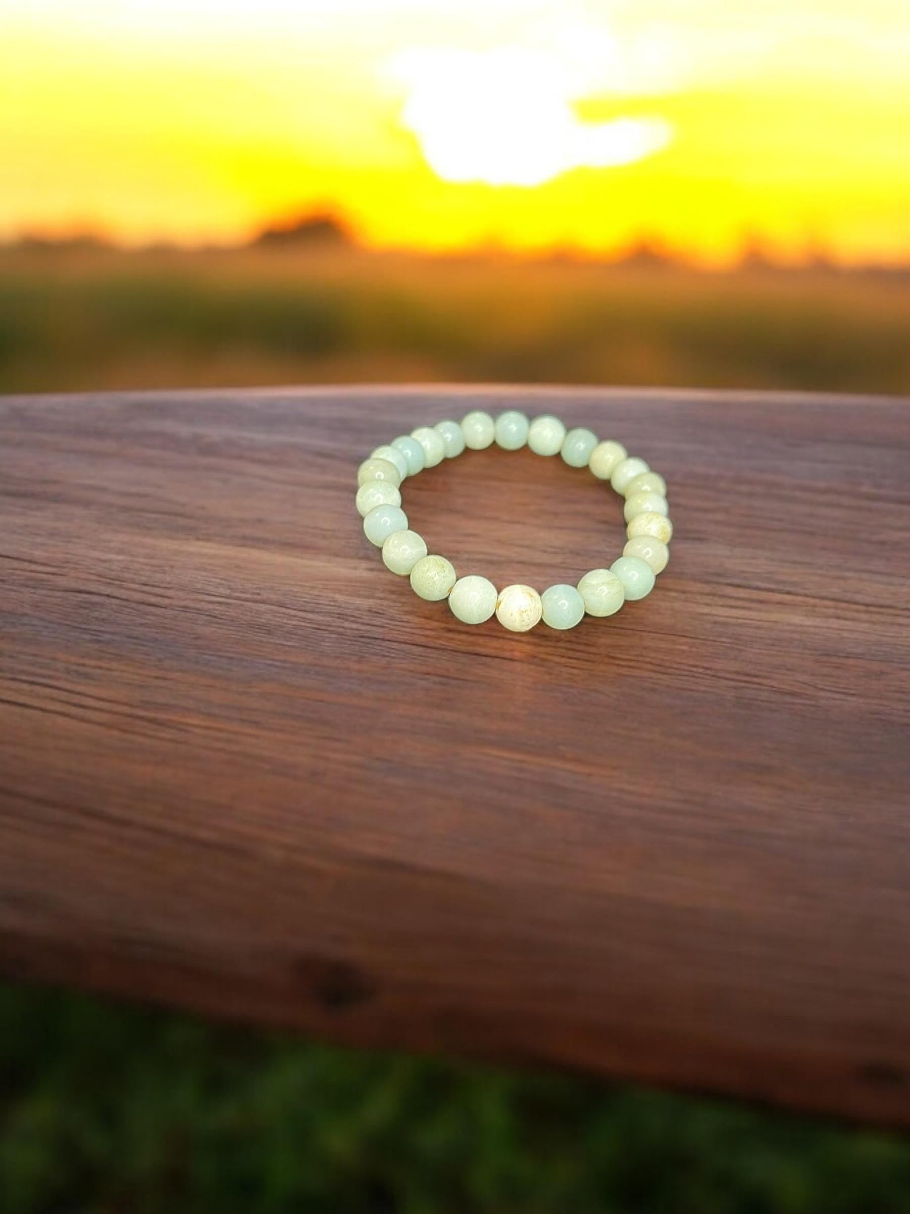 Amazonite 8mm Natural Gemstone Beaded Stretch Bracelet Unisex - JoyfulBliss Co.