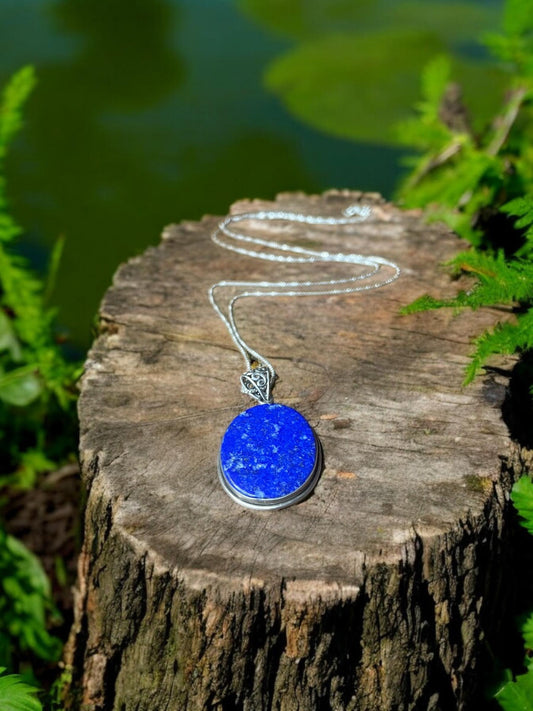 Lapis Lazuli Natural Gemstone Pendant Sterling Silver Necklace - JoyfulBliss Co.